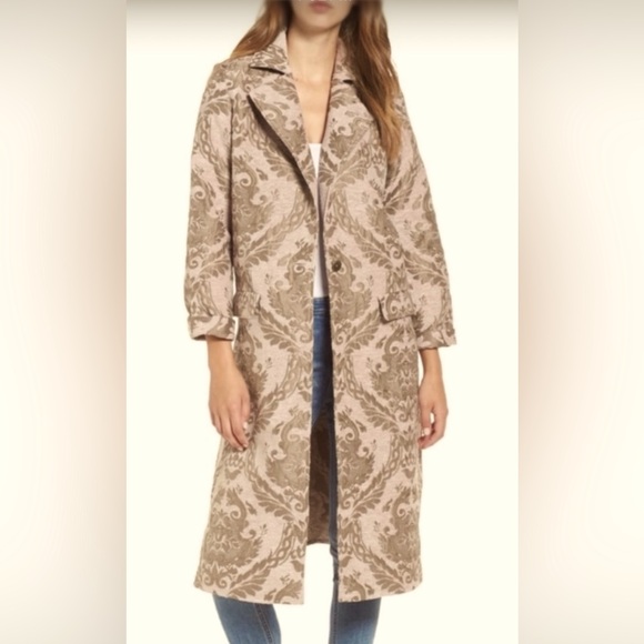 Leith Jackets & Blazers - Leith Jacquard Light Pink & Brown Long Duster Jacket Size Small NWT